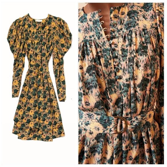 Ulla Johnson Elaine Mini Dress, Begonia Floral Printed, With Belt,‎ Size 8, NWT - Picture 2 of 16
